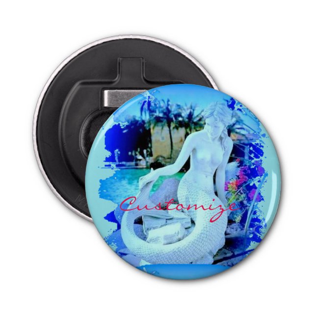 White Mermaid Sitting Thunder_Cove Bottle Opener (Front)