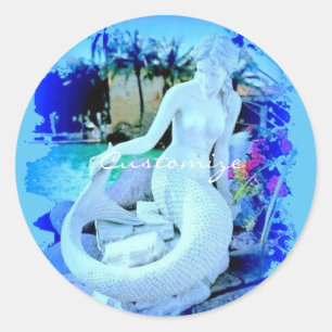 White Mermaid Sitting Thunder_Cove Classic Round Sticker