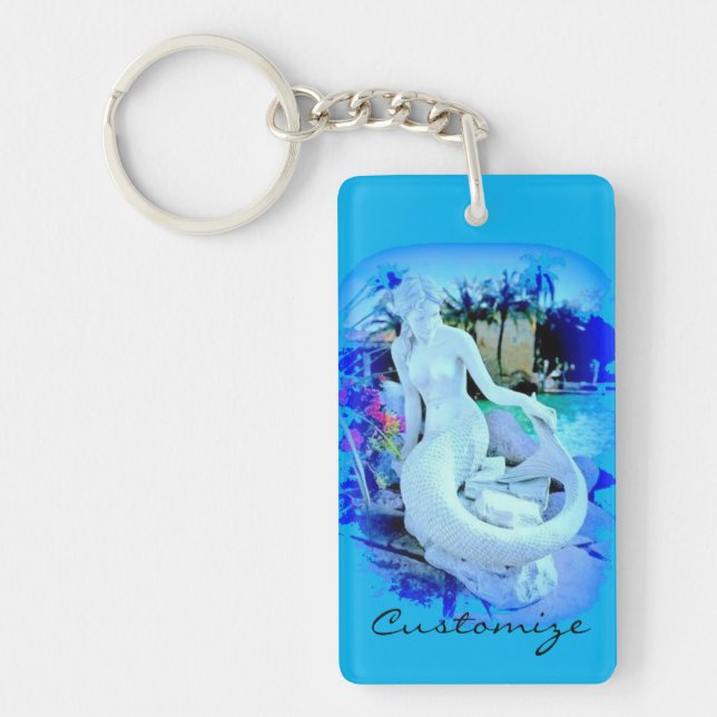 White Mermaid Sitting Thunder_Cove Key Ring (Front)