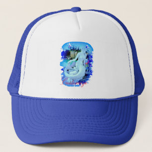 White Mermaid Sitting Thunder_Cove Trucker Hat