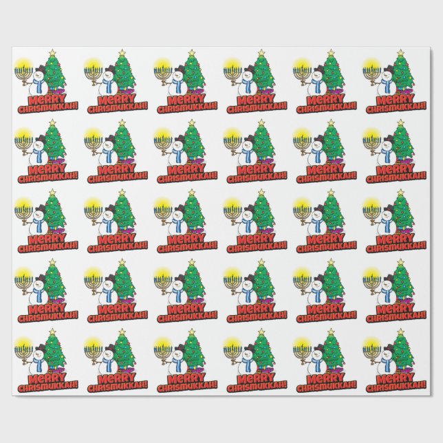 White Merry Chrismukkah Wrapping Paper (Flat)