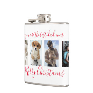 White Merry Christmas Best Dad Ever Photo Hip Flask