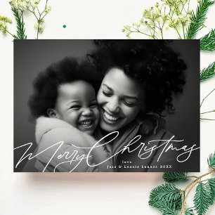 White Merry Christmas Elegant Splendour Photo Holiday Card