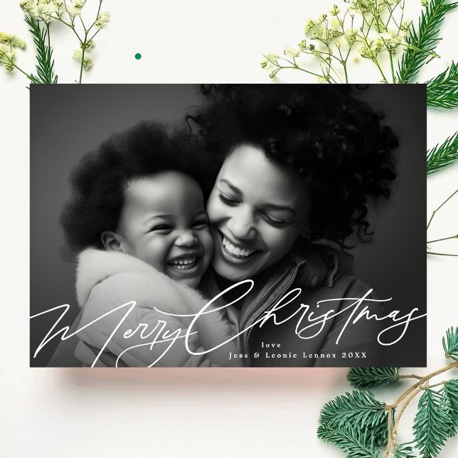 White Merry Christmas Elegant Splendour Photo Holiday Card (Creator Uploaded)