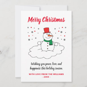 White Merry Christmas Family Snowman Snowflakes Holiday Card