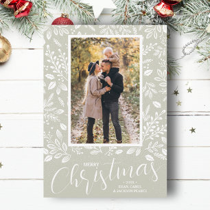 White Merry Christmas Greenery Photo Holiday Card