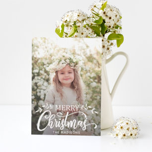 White Merry Christmas Holiday Photo Card