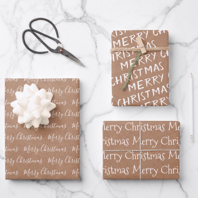 White “Merry Christmas” Kraft Paper Texture  (Front)