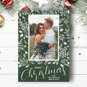 White Merry Christmas on Green Photo Holiday Card