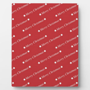 White Merry Christmas On Red Background Plaque