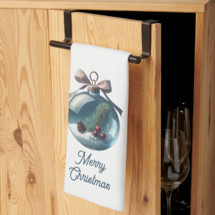White Merry Christmas Ornament Kitchen Towel