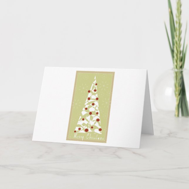 White Merry Christmas Tree Holiday Card (Front)