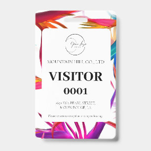 White Messy Tropical Colourful Visitor Card Badge ID Badge