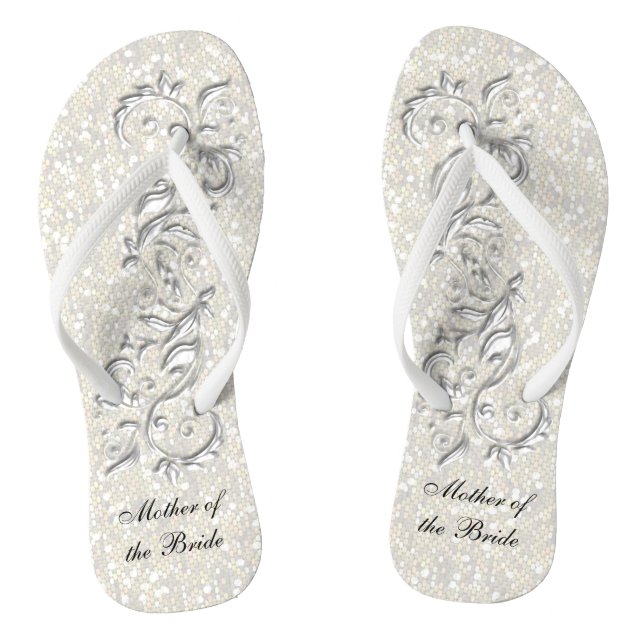 White Metallic Floral & Confetti Glitter | Wedding Thongs (Footbed)