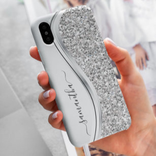 White Metallic Glitter Handwritten Monogram Samsung Galaxy Case