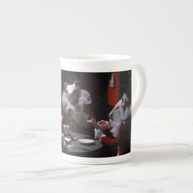 White Mice at Tea - Blood Tea and Red String Bone China Mug (Front Right)