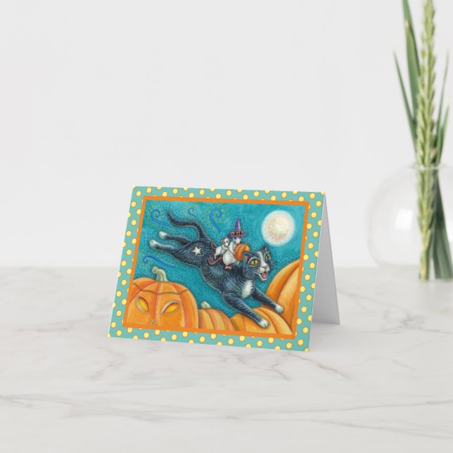 WHITE MICE & BLACK CAT ON HALLOWEEN SCAVENGER HUNT CARD (Front)