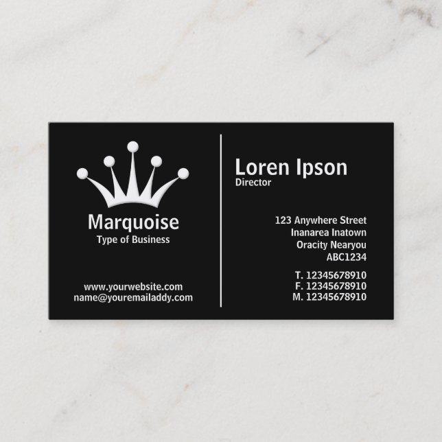 White Middle Rule (Crown) - Black Business Card (Front)