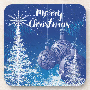 White & Midnight Blue Snow Merry Christmas Coaster