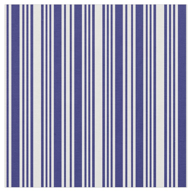 White & Midnight Blue Striped/Lined Pattern Fabric (Close Up)