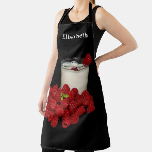 white milk with red raspberries  apron