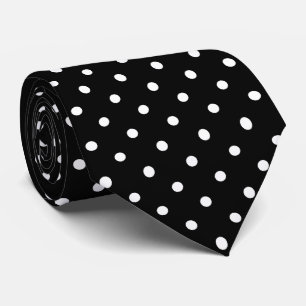 White Mini Polka Dot Pattern on Black Tie