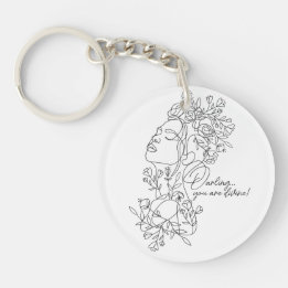 White Minimal Abstract Floral Key Ring