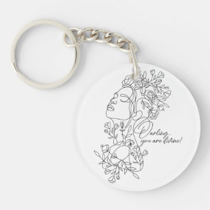 White Minimal Abstract Floral Key Ring