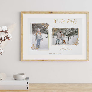 White Minimal Family 2 Photos Fancy Gold Branches Poster
