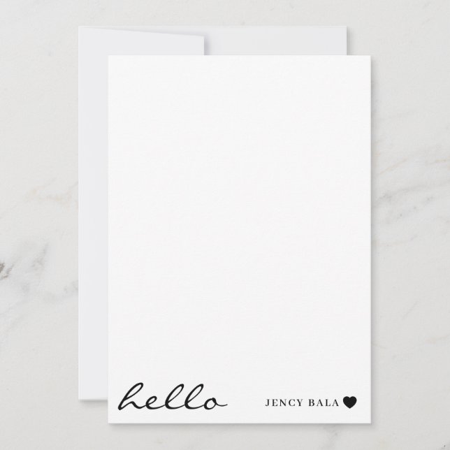 White Minimal Hello | Clean Modern Heart Design Card (Front)