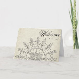 White Minimal Lotus Welcome Wishing Card