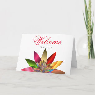 White Minimal Lotus Welcome Wishing Card