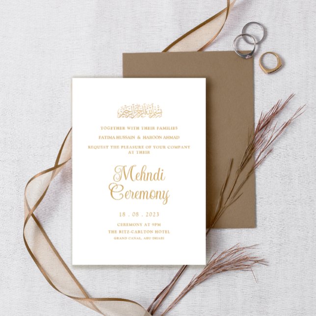 White Minimal Mehndi Henna Ceremony Muslim Wedding Invitation (Creator Uploaded)