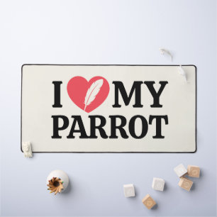 White Minimal Personalized Parrot Lover Typography Desk Mat