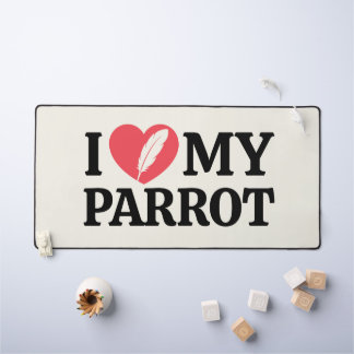 White Minimal Personalized Parrot Lover Typography Desk Mat