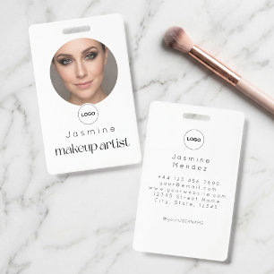 White Minimal Simple Elegant Photo Makeup Artist ID Badge