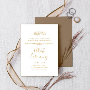 White Minimal Simple Nikah Ceremony Muslim Wedding Invitation