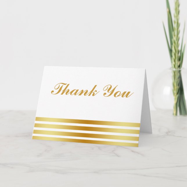 White Minimal with Gold Stripes Thank You Card (Front)