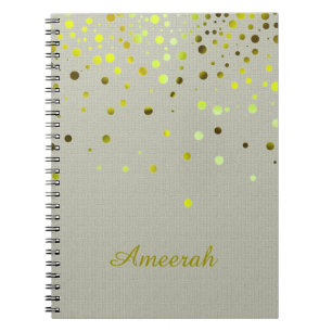 White Minimal with Green Gold Confetti Glitter Notebook