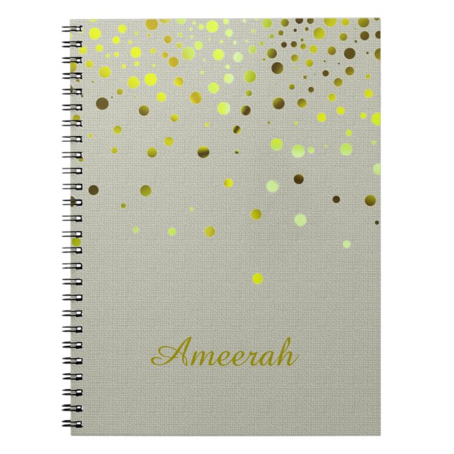 White Minimal with Green Gold Confetti Glitter Notebook (Front)