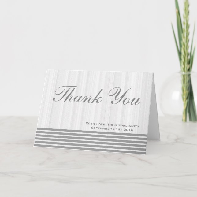 White Minimal with Grey Stripes Thank You Card (Front)