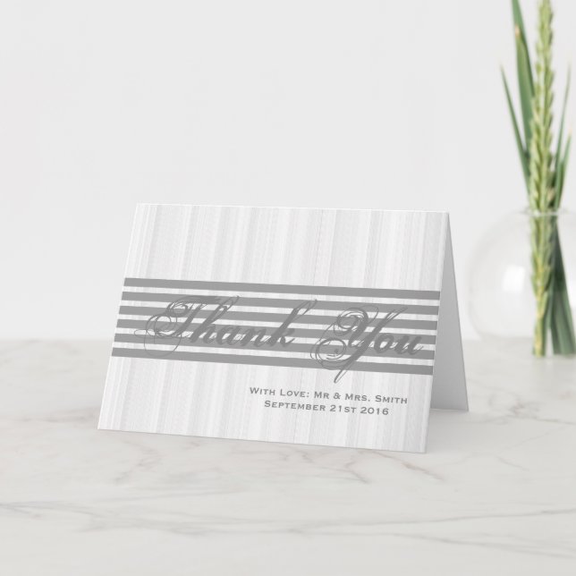 White Minimal with Grey Stripes Thank You Card (Front)
