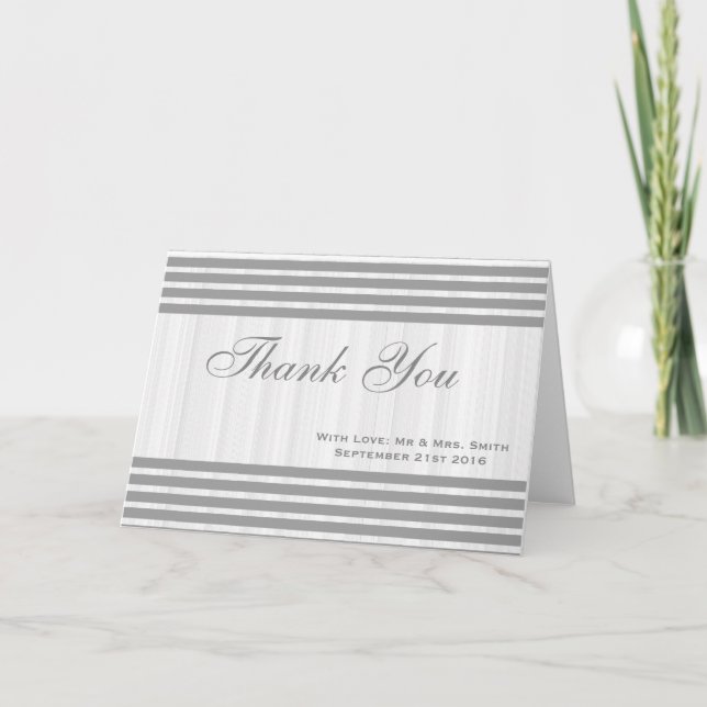 White Minimal with Grey Stripes Thank You Card (Front)