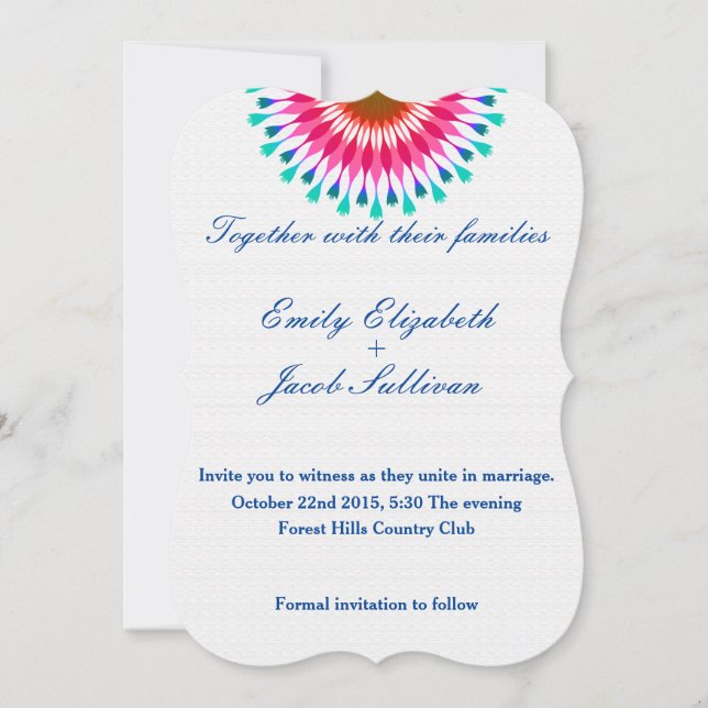 White Minimal with Pink Lotus Inspired Wedding Save The Date (Front)