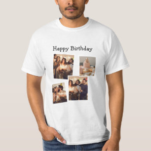White Minimalist Birthday Photo Collage T-Shirt