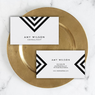 White Minimalist Black Chevron Geometric Business Card