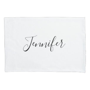 White Minimalist Black Handwritten Script Name Pillowcase