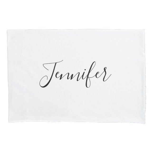 White Minimalist Black Handwritten Script Name Pillowcase (Front)