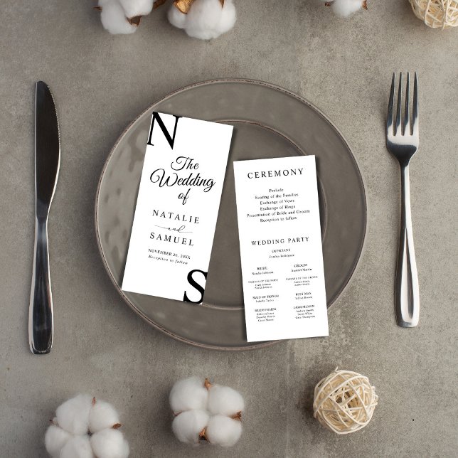 White Minimalist & Bold Initials Wedding Program (Creator Uploaded)