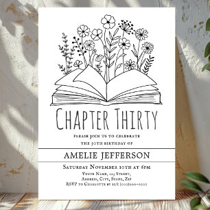 White Minimalist Book 30th Birthday  Invitation